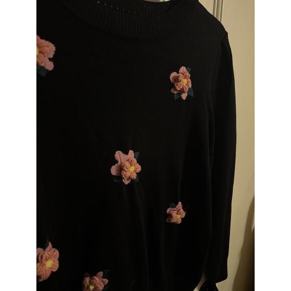 Nanette Lepore Black Sweater with Flowers - Women's XL - NWT - Picture 3 of 5